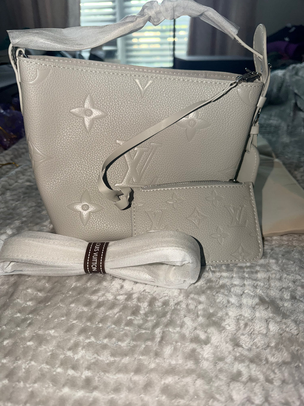 L V All in Monogram Empreinte leather Brume Grey NEW