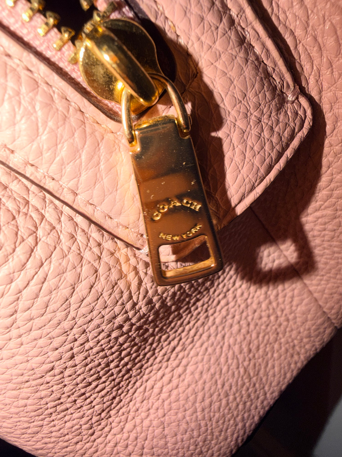 Coach Pebbled Leather Shoulder Tote in Pale Pink