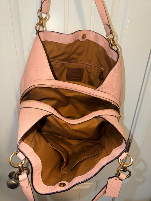 Coach Pebbled Leather Shoulder Tote in Pale Pink