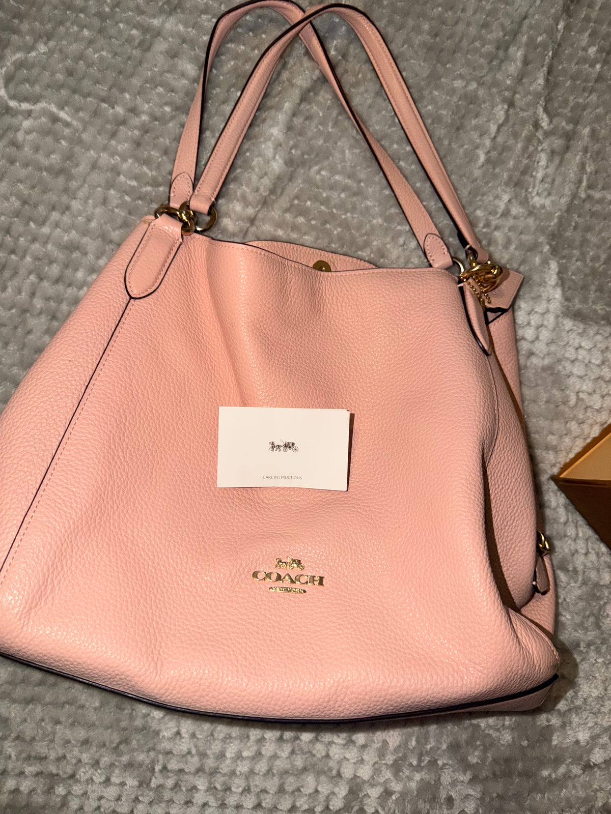 Coach Pebbled Leather Shoulder Tote in Pale Pink
