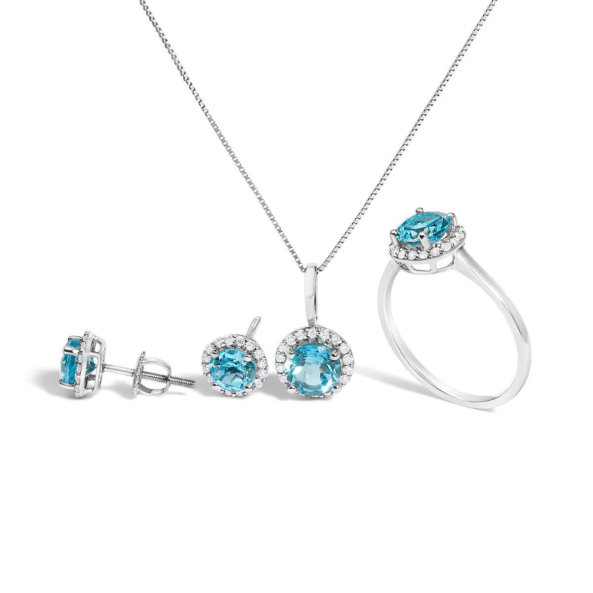 Blue Topaz Halo Pendant – Sterling Silver