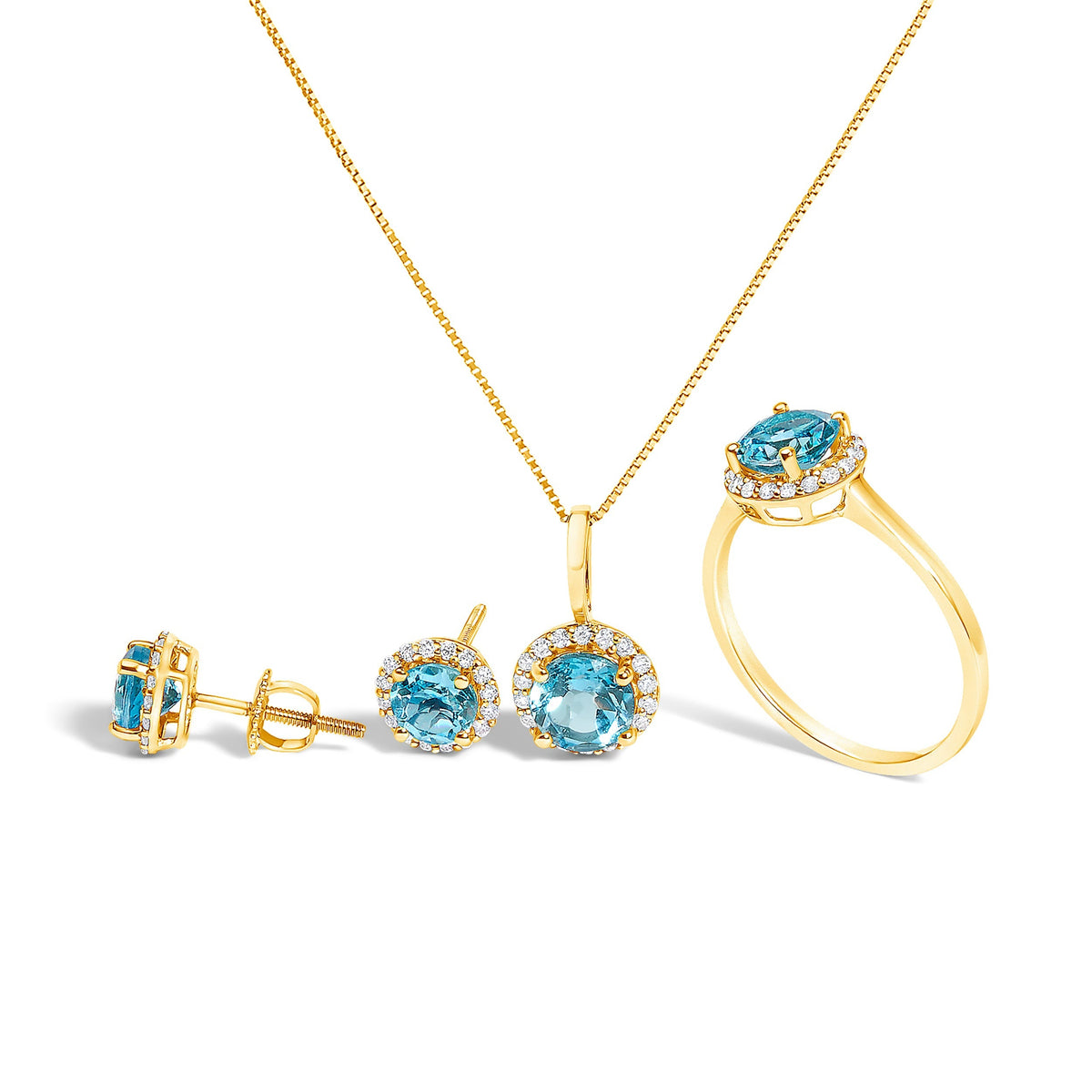 Blue Topaz Halo Pendant – Sterling Silver