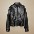 Crinkle Faux Leather Shirt Jacket with Peplum Hem